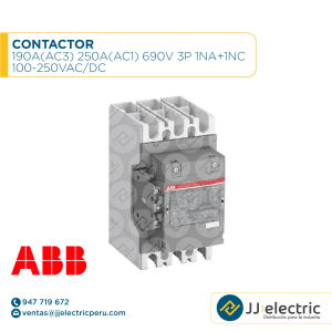 Contactor 190A(AC3) 250A(AC1) 690V 3P 1NA+1NC 100-250VAC/DC - ABB