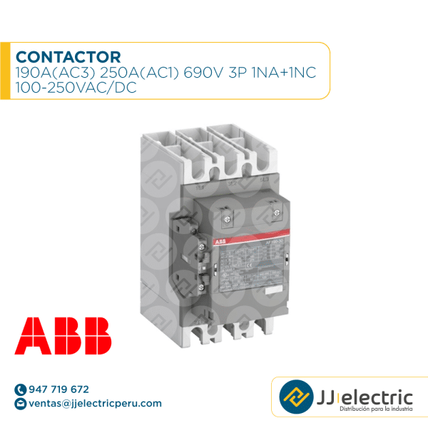 Contactor 190A(AC3) 250A(AC1) 690V 3P 1NA+1NC 100-250VAC/DC - ABB