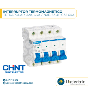 Interruptor Termomagnético Tetrapolar, 32A, 6Ka / NXB-63 4P C32 6kA - CHINT
