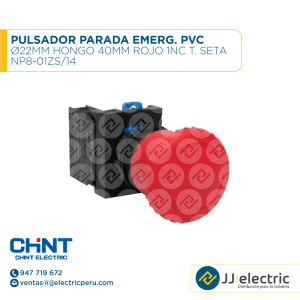 Pulsador Parada Emerg. Pvc Ø22Mm Hongo 40Mm Rojo 1Nc T. Seta / NP8-01ZS/14 - CHINT