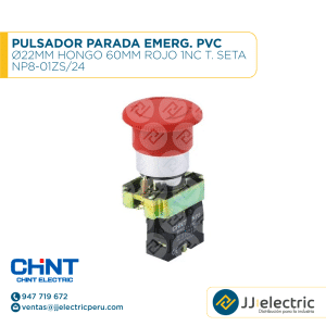 Pulsador Parada Emerg. Pvc Ø22Mm Hongo 60Mm Rojo 1Nc T. Seta / NP8-01ZS/24 - CHINT