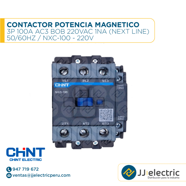 Contactor Potencia Magnetico 3P 100A Ac3 Bob 220Vac 1Na (Next Line) 50/60Hz / NXC-100 - 220V - CHINT