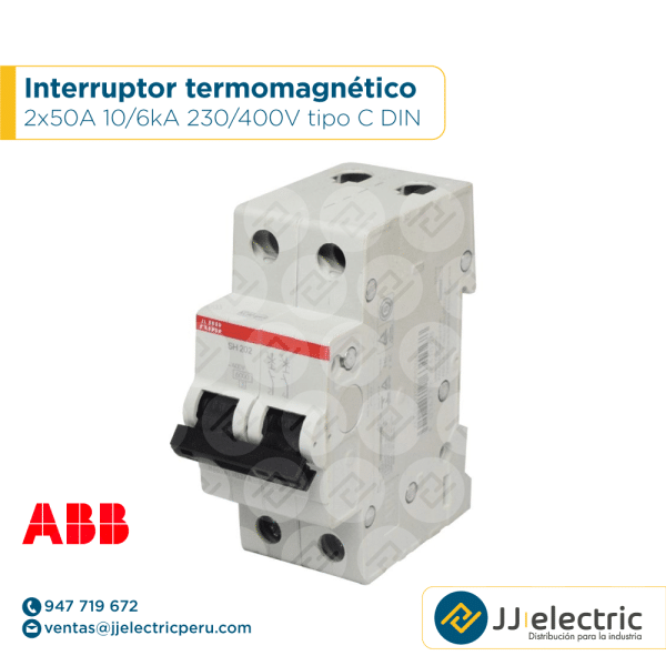 Interruptor termomagnético 2x50A 10/6kA 230/400V tipo C DIN - ABB