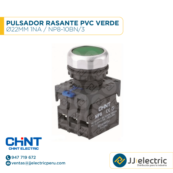 Pulsador Rasante Pvc Verde Ø22Mm 1Na / NP8-10BN/3 - CHINT