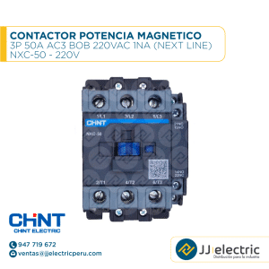 Contactor Potencia Magnetico 3P 50A Ac3 Bob 220Vac 1Na (Next Line) / NXC-50 - 220V - CHINT