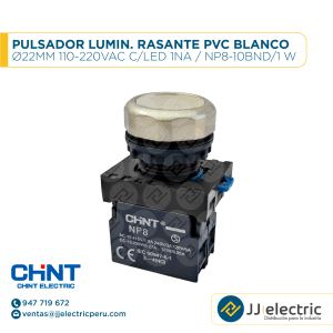 Pulsador Lumin. Rasante Pvc Blanco Ø22Mm 110-220Vac C/Led 1Na / NP8-10BND/1 W - CHINT