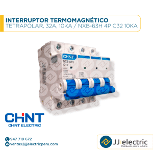 Interruptor Termomagnético Tetrapolar, 32A, 10Ka / NXB-63H 4P C32 10kA - CHINT