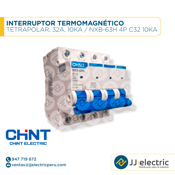 Interruptor Termomagnético Tetrapolar, 32A, 10Ka / NXB-63H 4P C32 10kA - CHINT