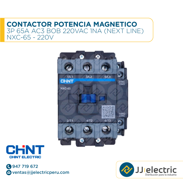 Contactor Potencia Magnetico 3P 65A Ac3 Bob 220Vac 1Na (Next Line) / NXC-65 - 220V - CHINT