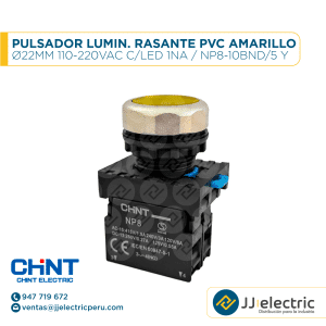 Pulsador Lumin. Rasante Pvc Amarillo Ø22Mm 110-220Vac C/Led 1Na / NP8-10BND/5 Y - CHINT