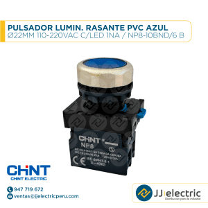 Pulsador Lumin. Rasante Pvc Azul Ø22Mm 110-220Vac C/Led 1Na / NP8-10BND/6 B - CHINT