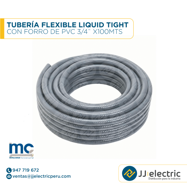 Tubería flexible Liquid Tight con forro de PVC 3/4¨ x100mts - METAL CORAZA