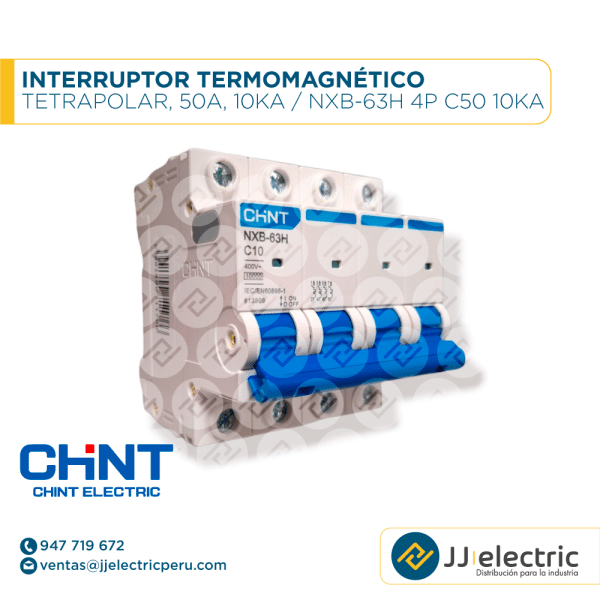 Interruptor Termomagnético Tetrapolar, 50A, 10Ka / NXB-63H 4P C50 10kA - CHINT