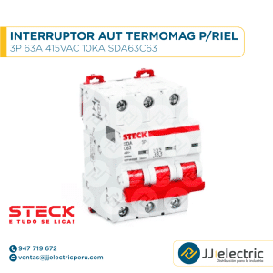 Interruptor Aut Termomagnético P/Riel 3P 63A 415Vac 10Ka Sda63C63 - STECK