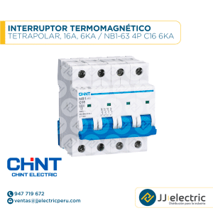 Interruptor Termomagnético Tetrapolar, 16A, 6Ka / NB1-63 4P C16 6kA - CHINT