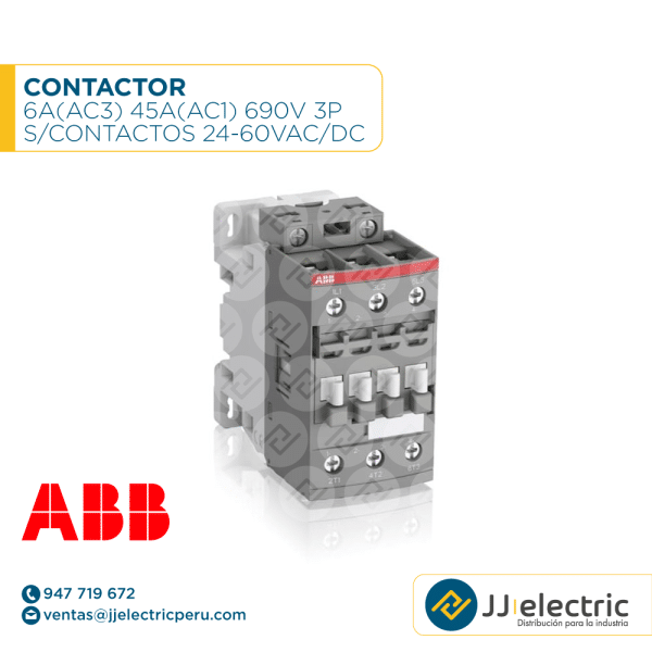 Contactor 26A(AC3) 45A(AC1) 690V 3P s/contactos 24-60VAC/DC - ABB