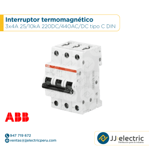 Interruptor termomagnético 3x4A 25/10kA 220DC/440AC/DC tipo C DIN - ABB