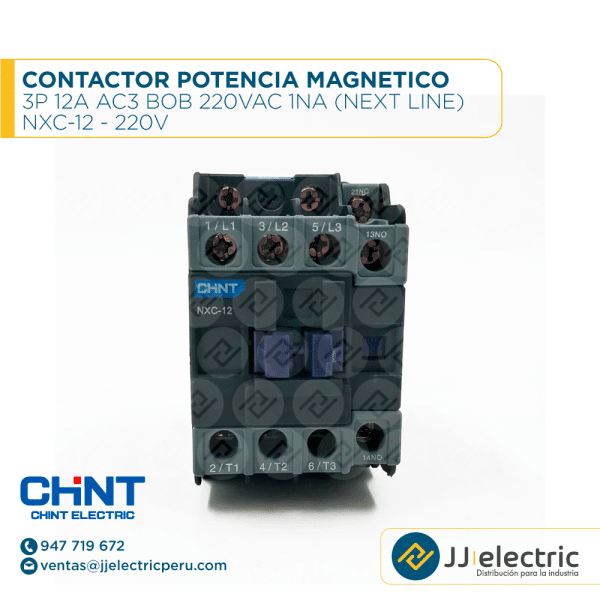 Contactor Potencia Magnetico 3P 12A Ac3 Bob 220Vac 1Na (Next Line) / NXC-12 - 220V - CHINT