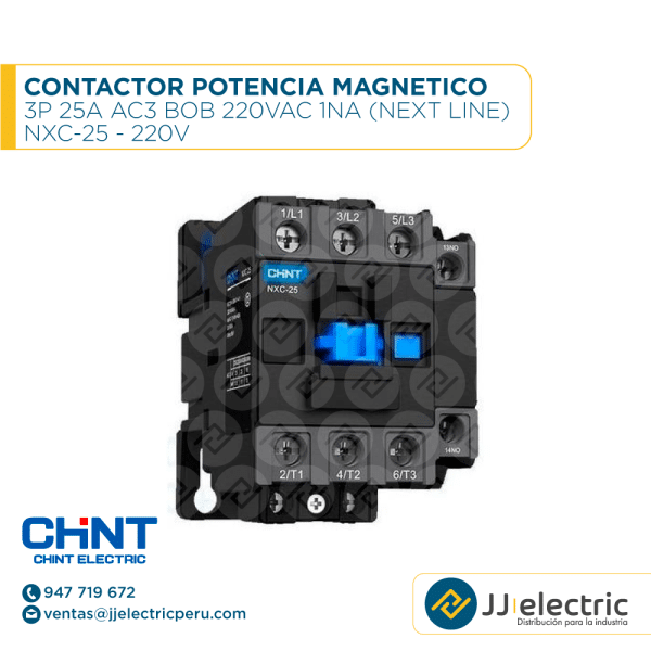 Contactor Potencia Magnetico 3P 25A Ac3 Bob 220Vac 1Na (Next Line) / NXC-25 - 220V - CHINT