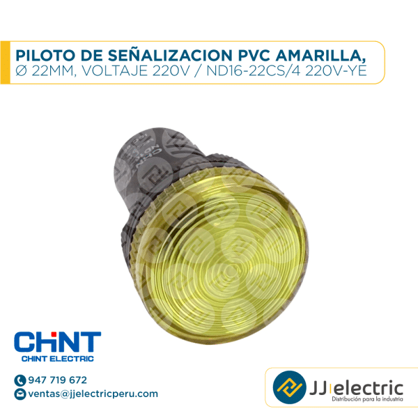 Piloto De Señalizacion Pvc Amarilla, Ø 22Mm, Voltaje 220V / ND16-22CS/4 220V-YE - CHINT