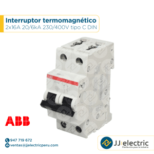 Interruptor termomagnético 2x16A 20/6kA 230/400V tipo C DIN - ABB