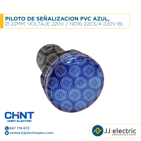 Piloto De Señalizacion Pvc Azul, Ø 22Mm, Voltaje 220V / ND16-22CS/4 220V-BL - CHINT