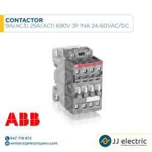Contactor 9A(AC3) 25A(AC1) 690V 3P 1NA 24-60VAC/DC - ABB