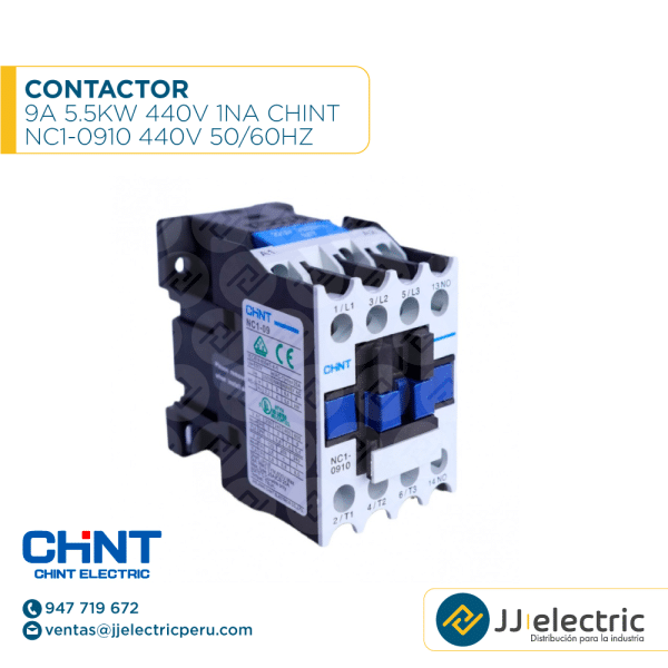 Contactor 9A 5.5Kw 440V 1Na Chint / NC1-0910 440V 50/60HZ  - CHINT