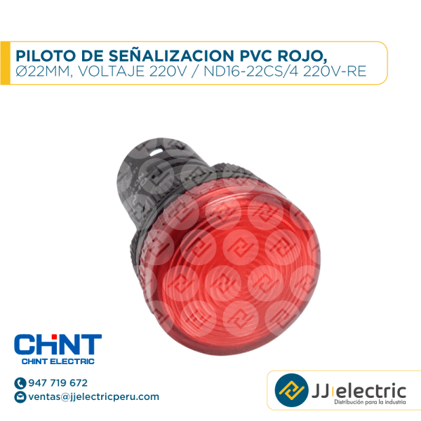 Piloto De Señalizacion Pvc Rojo, Ø22Mm, Voltaje 220V / ND16-22CS/4 220V-RE - CHINT