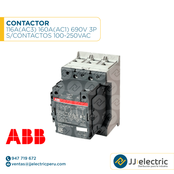 Contactor 116A(AC3) 160A(AC1) 690V 3P s/contactos 100-250VAC - ABB