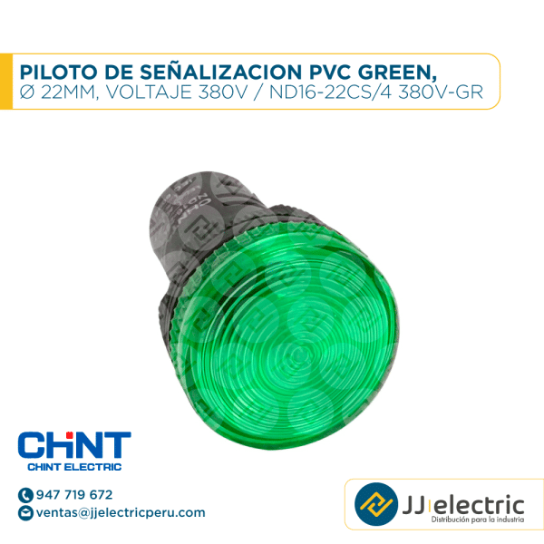 Piloto De Señalizacion Pvc Green, Ø 22Mm, Voltaje 380V / ND16-22CS/4 380V-GR - CHINT