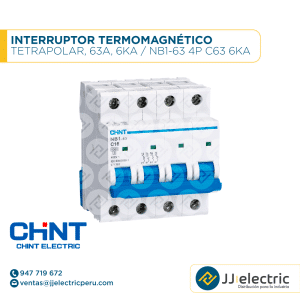 Interruptor Termomagnético Tetrapolar, 63A, 6Ka / NB1-63 4P C63 6kA - CHINT
