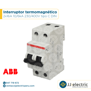 Interruptor termomagnético 2x16A 10/6kA 230/400V tipo C DIN - ABB