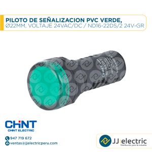 Piloto De Señalizacion Pvc Verde, Ø22Mm, Voltaje 24Vac/Dc / ND16-22DS/2 24V-GR - CHINT