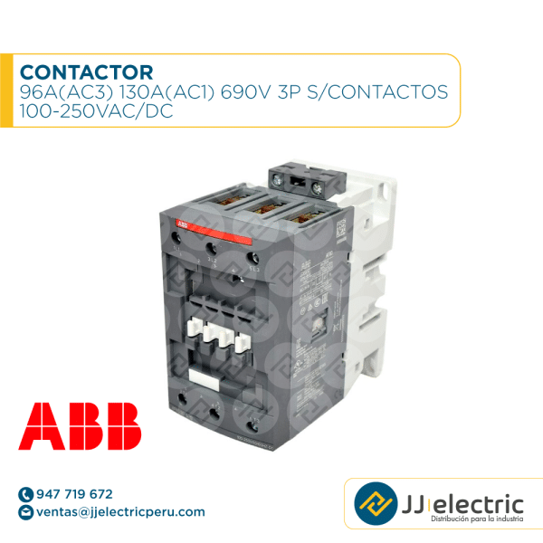 Contactor 96A(AC3) 130A(AC1) 690V 3P s/contactos 100-250VAC/DC - ABB
