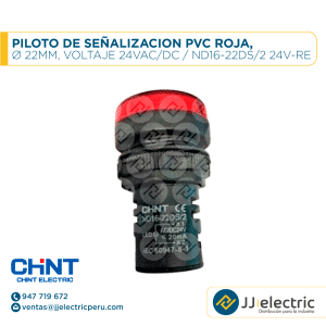 Piloto De Señalizacion Pvc Roja, Ø 22Mm, Voltaje 24Vac/Dc / ND16-22DS/2 24V-RE - CHINT
