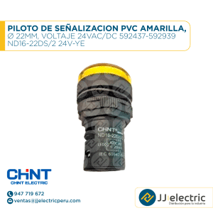 Piloto De Señalizacion Pvc Amarilla, Ø 22Mm, Voltaje 24Vac/Dc. . 592437-592939 / ND16-22DS/2 24V-YE - CHINT