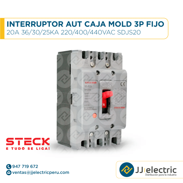 Interruptor Aut Caja Mold 3P Fijo 20A 36/30/25Ka 220/400/440Vac Sdjs20 - STECK