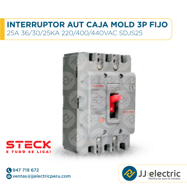 Interruptor Aut Caja Moldeada 3P Fijo 25A 36/30/25Ka 220/400/440Vac Sdjs25 - STECK