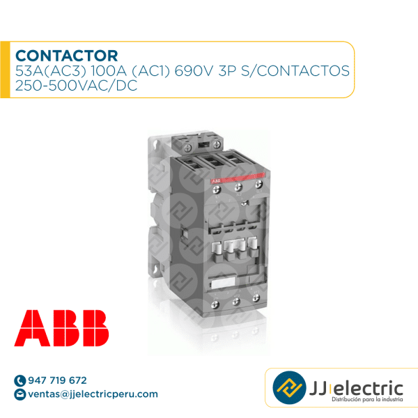 Contactor 53A(AC3) 100A (AC1) 690V 3P s/contactos 250-500VAC/DC - ABB