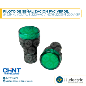 Piloto De Señalizacion Pvc Verde, Ø 22Mm, Voltaje 220Vac / ND16-22DS/4 220V-GR - CHINT