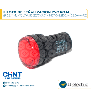 Piloto De Señalizacion Pvc Roja, Ø 22Mm, Voltaje 220Vac / ND16-22DS/4 220V-RE - CHINT