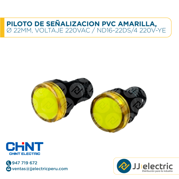 Piloto De Señalizacion Pvc Amarilla, Ø 22Mm, Voltaje 220Vac / ND16-22DS/4 220V-YE - CHINT