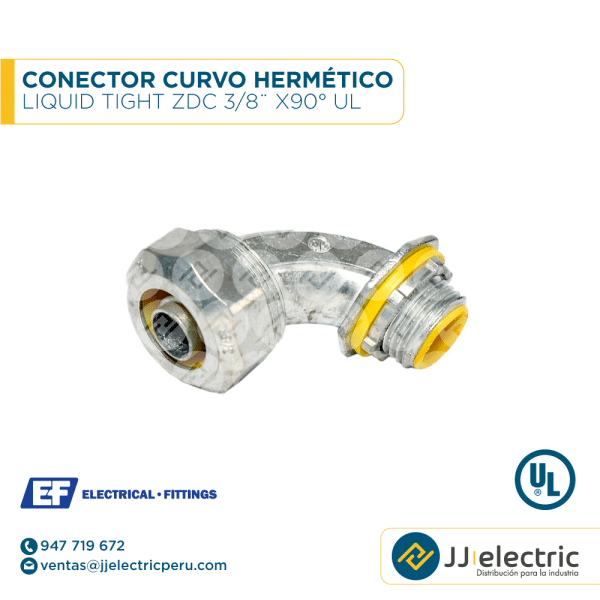 Conector curvo hermético Liquid Tight ZDC 3/8¨ x90° UL - E.F.