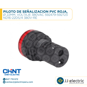Piloto De Señalizacion Pvc Roja, Ø 22Mm, Voltaje 380Vac 592479-592723 / ND16-22DS/4 380V-RE - CHINT