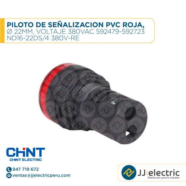 Piloto De Señalizacion Pvc Roja, Ø 22Mm, Voltaje 380Vac 592479-592723 / ND16-22DS/4 380V-RE - CHINT