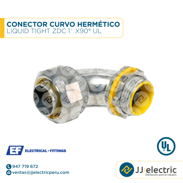Conector curvo hermético Liquid Tight ZDC 1¨ x90° UL - E.F.