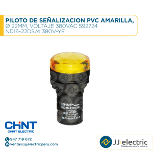 Piloto De Señalizacion Pvc Amarilla, Ø 22Mm, Voltaje 380Vac 592724 /  ND16-22DS/4 380V-YE - CHINT