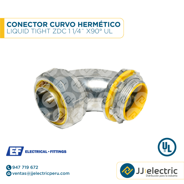 Conector curvo hermético Liquid Tight ZDC 1 1/4¨ x90° UL - E.F.