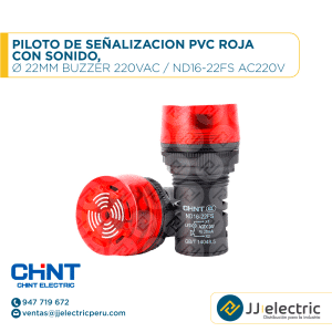 Piloto De Señalizacion Pvc Roja Con Sonido, Ø 22Mm Buzzer 220Vac / ND16-22FS AC220V - CHINT